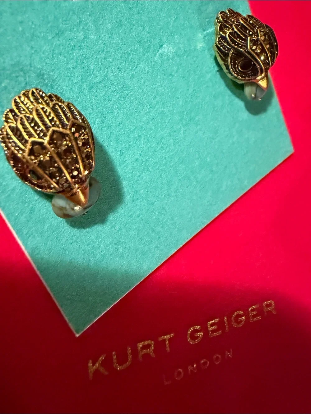 Kurt Geiger Gold Eagle HeadStud Earrings with Turquoise in their beak